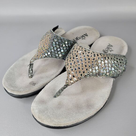 Alegria Womens Molly Sandal Mirror Mirror Embossed Metallic Comfort Thong Size 8 - Picture 1 of 13